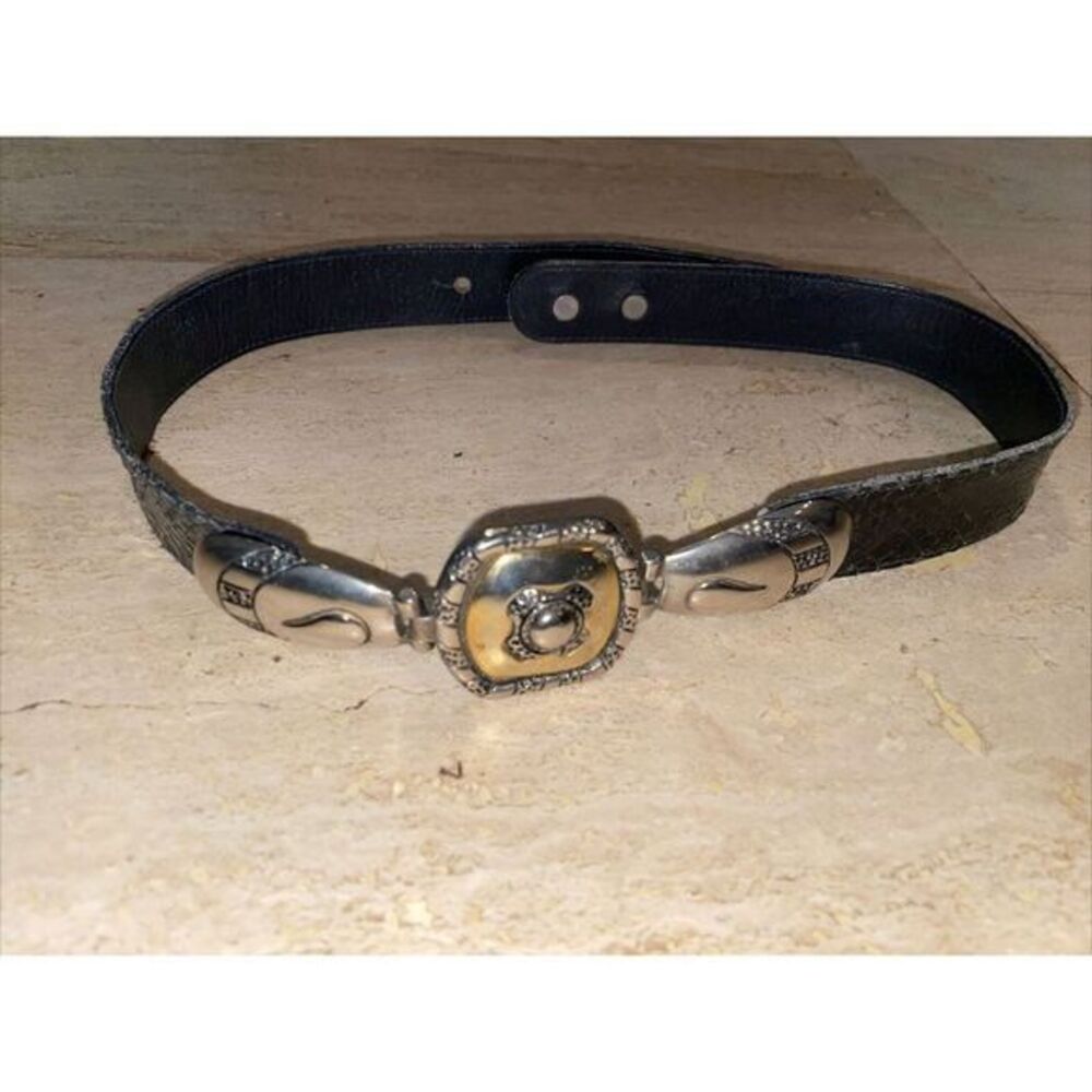 Vtg Brighton Reptile Skin Belt Silver Bold Buckle Sz S‎
